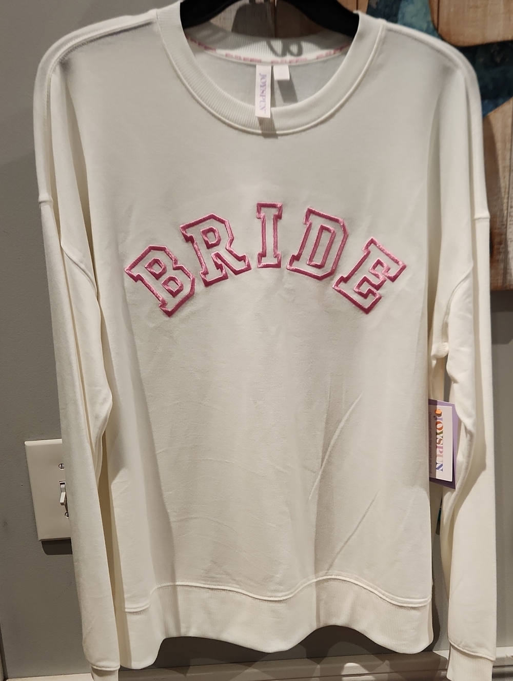Bride Embroidered Lounge Sweatshirt - White with Pink Lettering Sz L